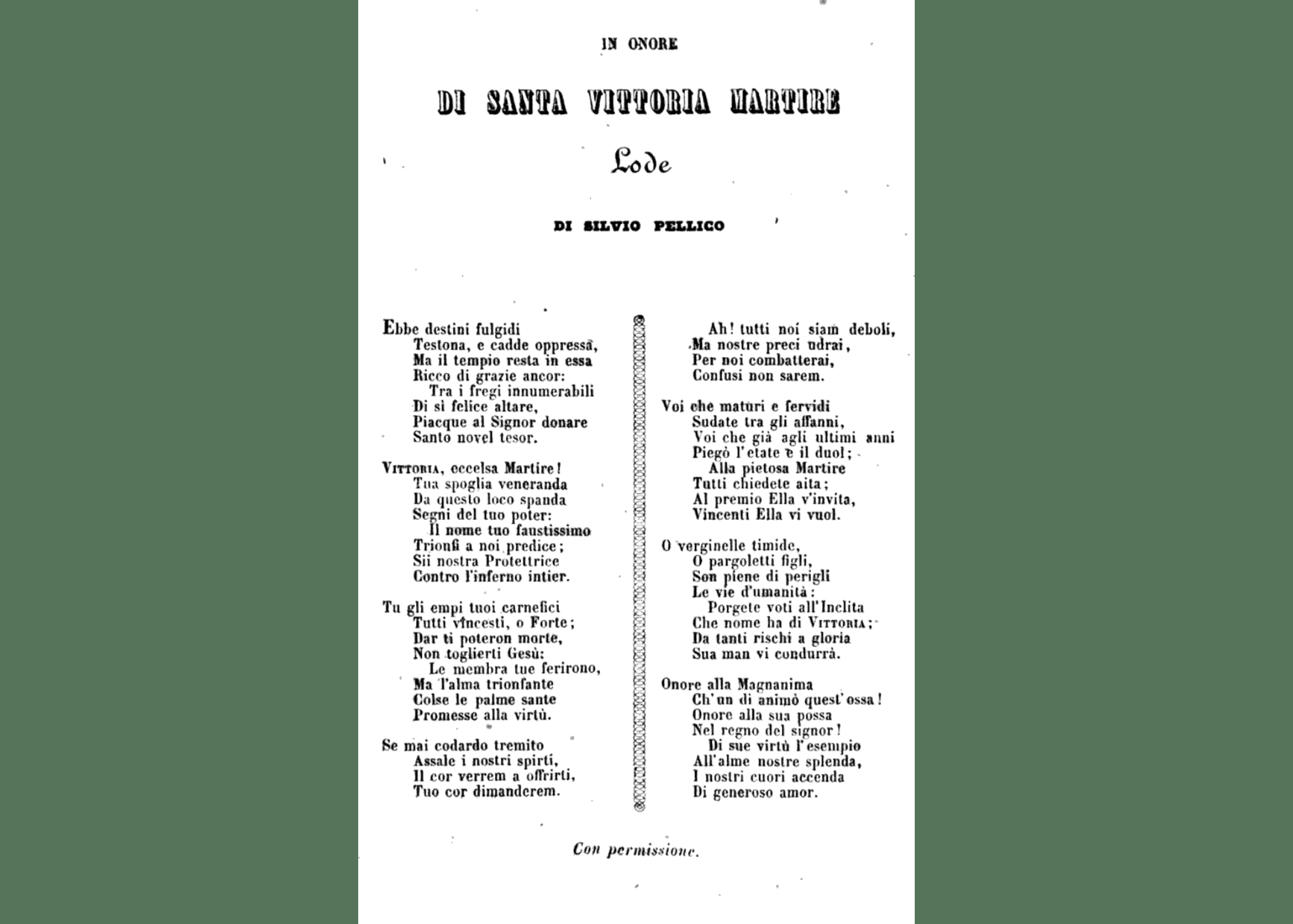 cultura e territorio -Fig4 - Lode di Silvio Pellico in onore di Santa Vittoria-1843-Torino